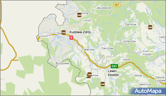mapa Jeleniów gmina Lewin Kłodzki, Jeleniów gmina Lewin Kłodzki na mapie Targeo