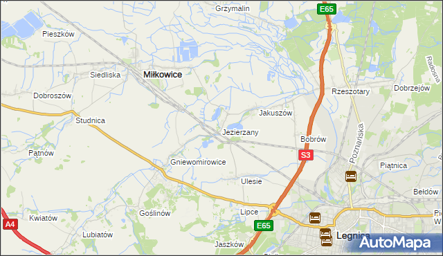 mapa Jezierzany gmina Miłkowice, Jezierzany gmina Miłkowice na mapie Targeo