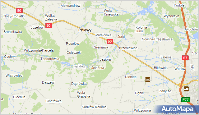 mapa Jeziora gmina Pniewy, Jeziora gmina Pniewy na mapie Targeo