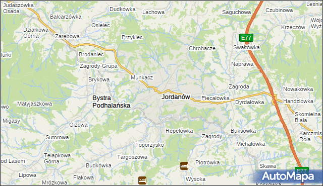 mapa Jordanów powiat suski, Jordanów powiat suski na mapie Targeo