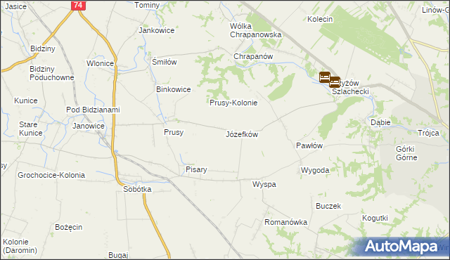 mapa Józefków gmina Zawichost, Józefków gmina Zawichost na mapie Targeo