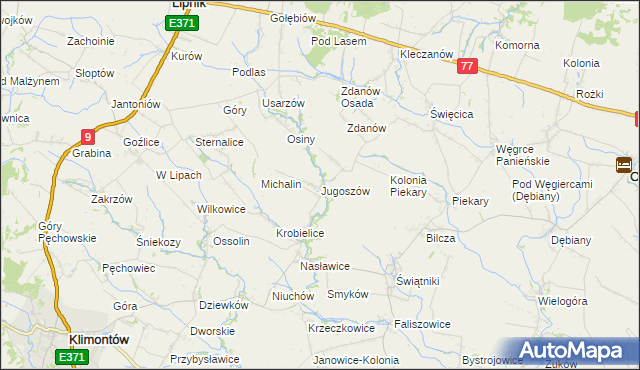 mapa Jugoszów, Jugoszów na mapie Targeo