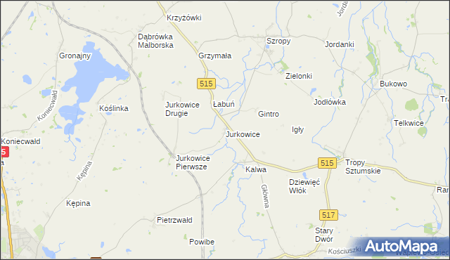 mapa Jurkowice gmina Stary Targ, Jurkowice gmina Stary Targ na mapie Targeo