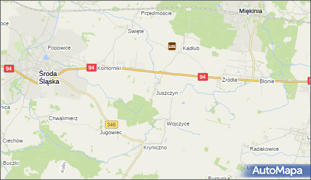 mapa Juszczyn gmina Środa Śląska, Juszczyn gmina Środa Śląska na mapie Targeo