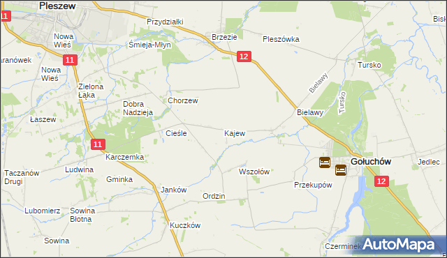 mapa Kajew gmina Gołuchów, Kajew gmina Gołuchów na mapie Targeo