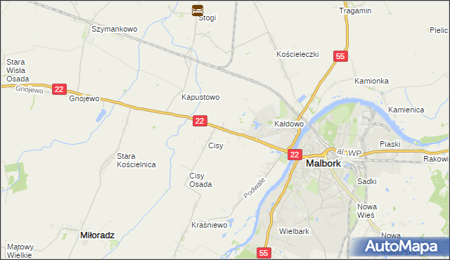 mapa Kałdowo gmina Malbork, Kałdowo gmina Malbork na mapie Targeo