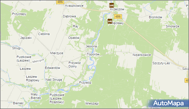 mapa Kamion gmina Wierzchlas, Kamion gmina Wierzchlas na mapie Targeo