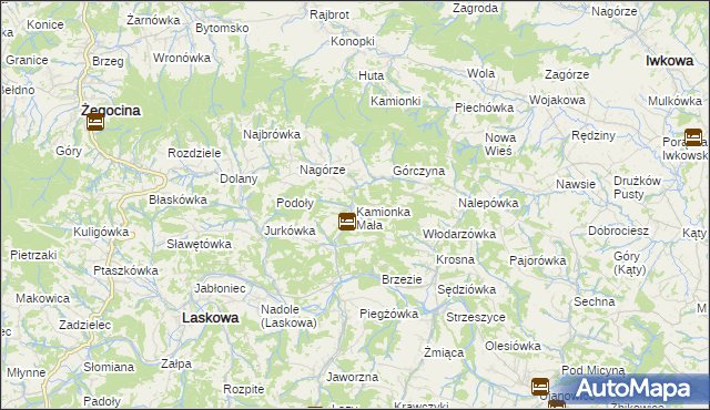 mapa Kamionka Mała gmina Laskowa, Kamionka Mała gmina Laskowa na mapie Targeo