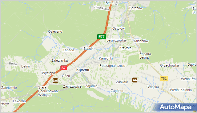 mapa Kamionki gmina Łączna, Kamionki gmina Łączna na mapie Targeo