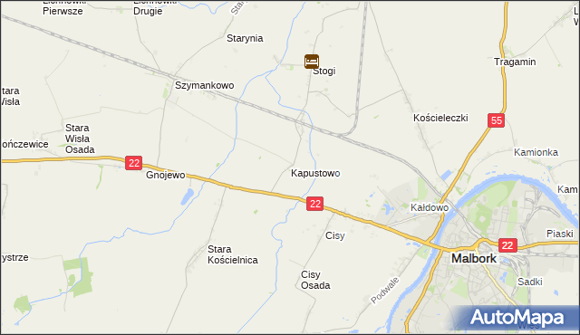mapa Kapustowo gmina Malbork, Kapustowo gmina Malbork na mapie Targeo