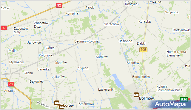 mapa Karolew gmina Nieborów, Karolew gmina Nieborów na mapie Targeo