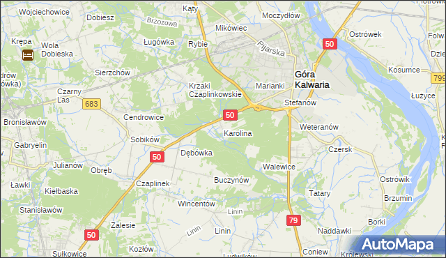 mapa Karolina gmina Góra Kalwaria, Karolina gmina Góra Kalwaria na mapie Targeo