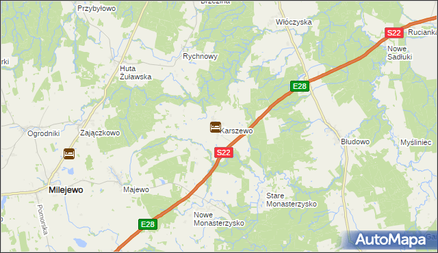 mapa Karszewo gmina Młynary, Karszewo gmina Młynary na mapie Targeo