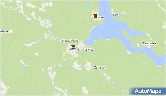 mapa Karwica gmina Ruciane-Nida, Karwica gmina Ruciane-Nida na mapie Targeo