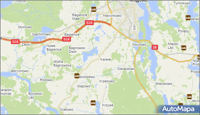 mapa Karwie gmina Mrągowo, Karwie gmina Mrągowo na mapie Targeo
