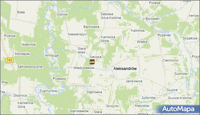 mapa Kawęczyn gmina Aleksandrów, Kawęczyn gmina Aleksandrów na mapie Targeo