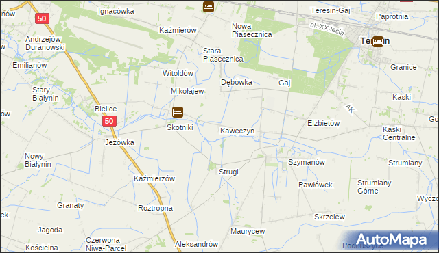 mapa Kawęczyn gmina Teresin, Kawęczyn gmina Teresin na mapie Targeo