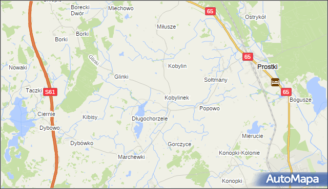 mapa Kobylinek gmina Prostki, Kobylinek gmina Prostki na mapie Targeo