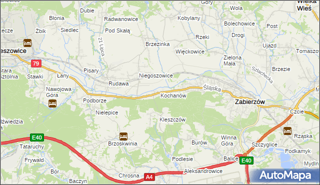 mapa Kochanów gmina Zabierzów, Kochanów gmina Zabierzów na mapie Targeo