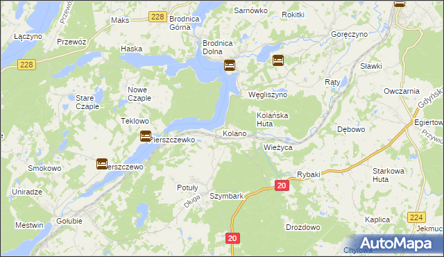 mapa Kolano gmina Stężyca, Kolano gmina Stężyca na mapie Targeo