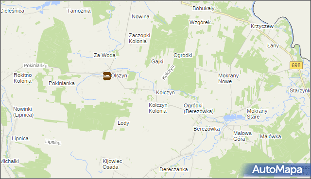 mapa Kołczyn gmina Rokitno, Kołczyn gmina Rokitno na mapie Targeo