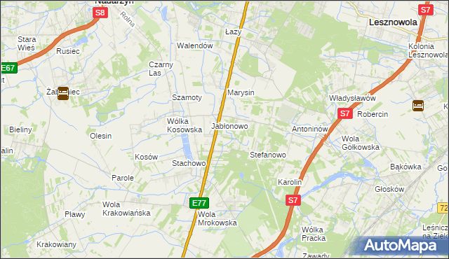 mapa Kolonia Warszawska gmina Lesznowola, Kolonia Warszawska gmina Lesznowola na mapie Targeo