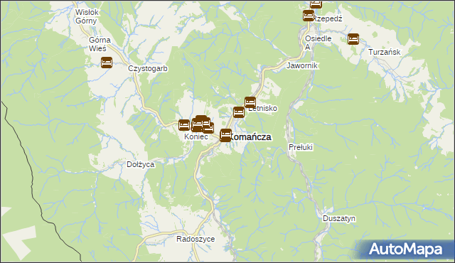 mapa Komańcza, Komańcza na mapie Targeo