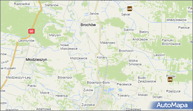 mapa Konary gmina Brochów, Konary gmina Brochów na mapie Targeo