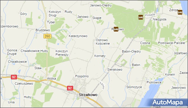 mapa Kornaty gmina Strzałkowo, Kornaty gmina Strzałkowo na mapie Targeo