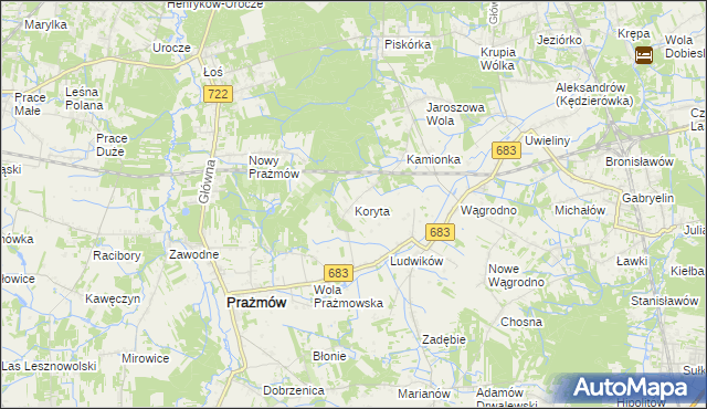 mapa Koryta gmina Prażmów, Koryta gmina Prażmów na mapie Targeo