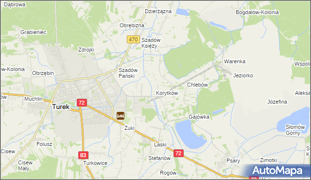 mapa Korytków gmina Turek, Korytków gmina Turek na mapie Targeo