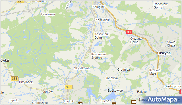 mapa Kościelniki Średnie, Kościelniki Średnie na mapie Targeo