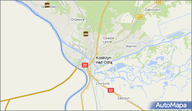 mapa Kostrzyn nad Odrą, Kostrzyn nad Odrą na mapie Targeo