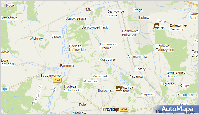 mapa Kostrzyna gmina Przystajń, Kostrzyna gmina Przystajń na mapie Targeo