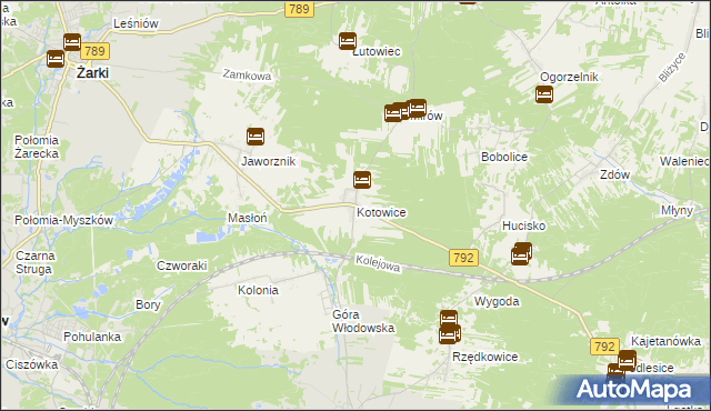 mapa Kotowice gmina Żarki, Kotowice gmina Żarki na mapie Targeo