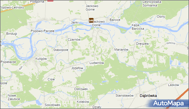 mapa Kowalicha gmina Dąbrówka, Kowalicha gmina Dąbrówka na mapie Targeo