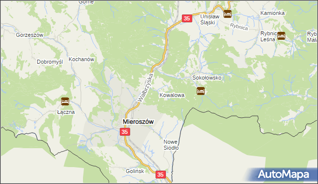 mapa Kowalowa gmina Mieroszów, Kowalowa gmina Mieroszów na mapie Targeo