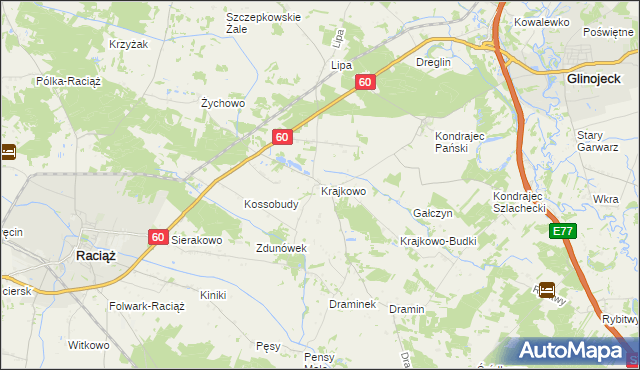 mapa Krajkowo gmina Raciąż, Krajkowo gmina Raciąż na mapie Targeo