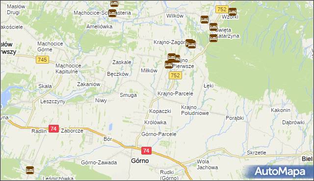 mapa Krajno-Parcele, Krajno-Parcele na mapie Targeo