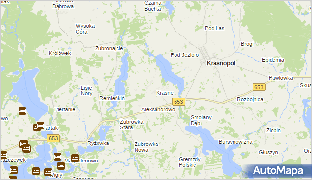 mapa Krasne gmina Krasnopol, Krasne gmina Krasnopol na mapie Targeo