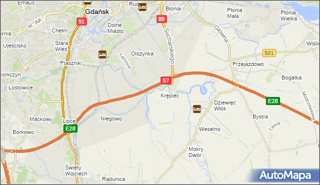 mapa Krępiec gmina Pruszcz Gdański, Krępiec gmina Pruszcz Gdański na mapie Targeo