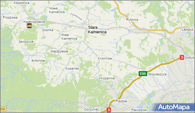 mapa Kromnów gmina Stara Kamienica, Kromnów gmina Stara Kamienica na mapie Targeo