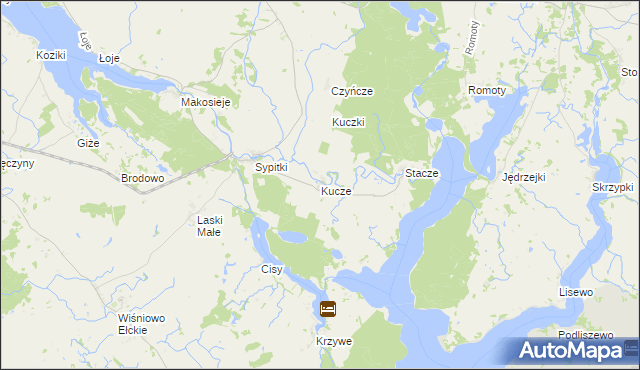 mapa Kucze gmina Kalinowo, Kucze gmina Kalinowo na mapie Targeo