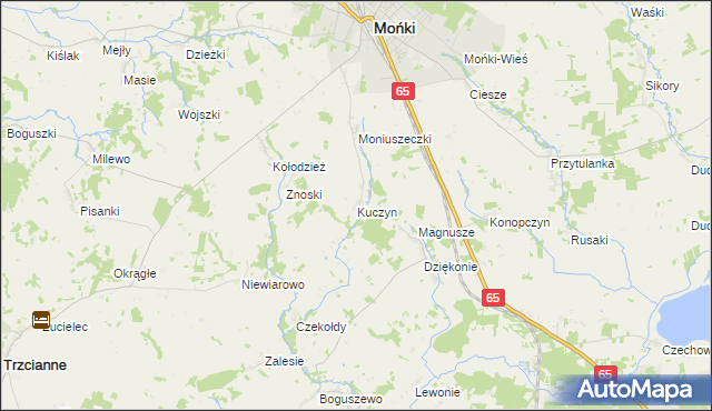 mapa Kuczyn gmina Mońki, Kuczyn gmina Mońki na mapie Targeo