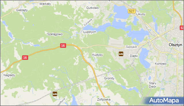 mapa Kudypy gmina Gietrzwałd, Kudypy gmina Gietrzwałd na mapie Targeo