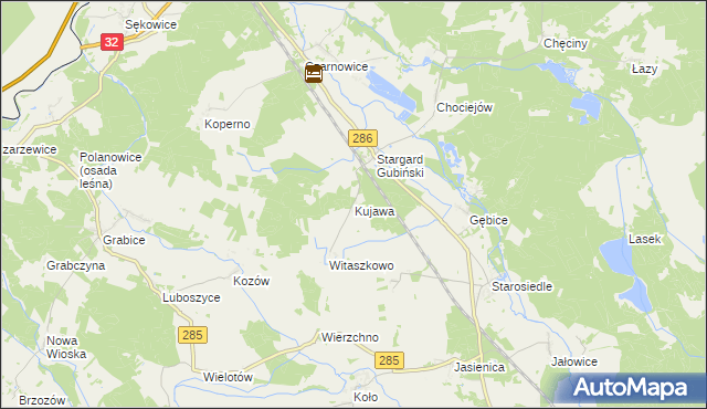 mapa Kujawa gmina Gubin, Kujawa gmina Gubin na mapie Targeo