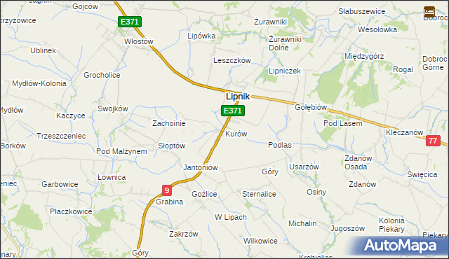 mapa Kurów gmina Lipnik, Kurów gmina Lipnik na mapie Targeo