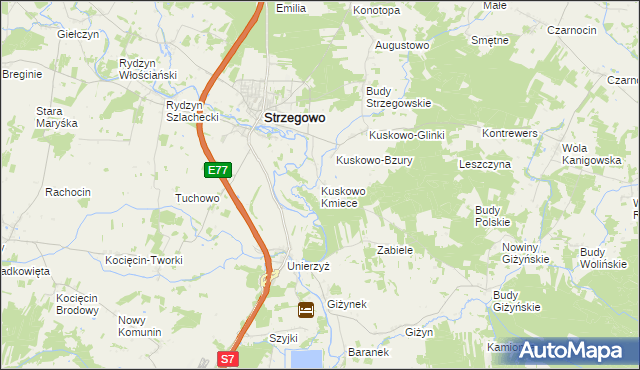 mapa Kuskowo Kmiece, Kuskowo Kmiece na mapie Targeo