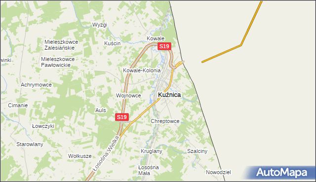 mapa Kuźnica powiat sokólski, Kuźnica powiat sokólski na mapie Targeo