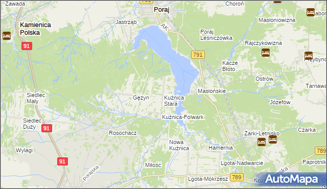 mapa Kuźnica Stara gmina Poraj, Kuźnica Stara gmina Poraj na mapie Targeo